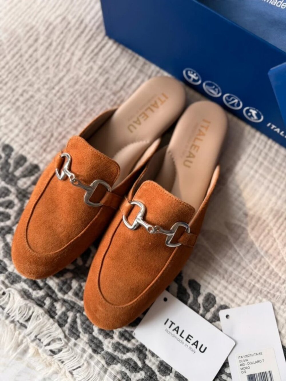 Italeau - Suede Mule Loafers Cognac Horsebit 37.5 (7w)
